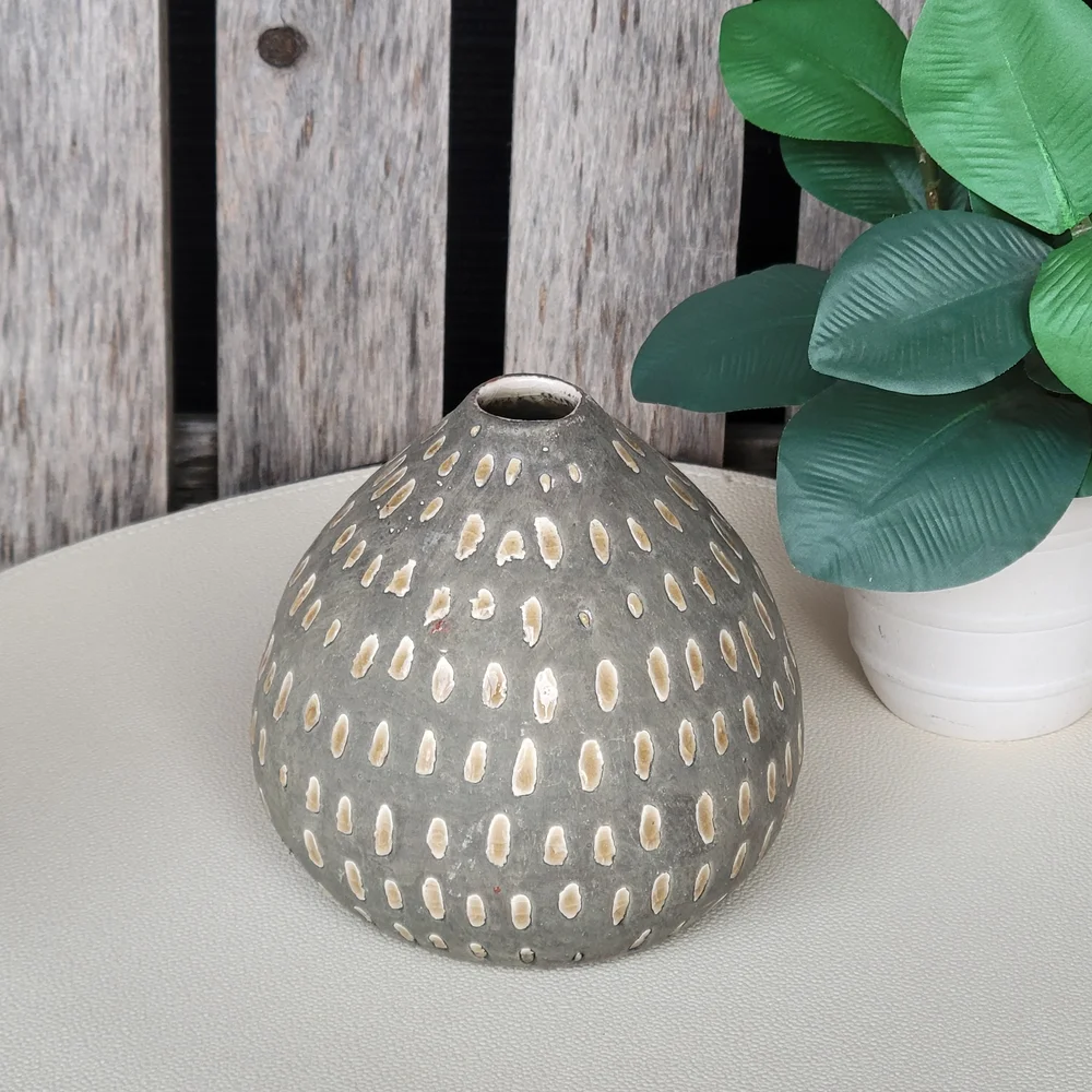 Creative Co-Op Gray and Cream TERRACOTTA  Textured Teardrop Bud Vase
